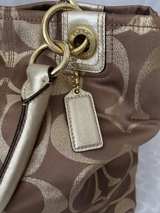 Coach Hampton Brown/Gold Signature Double Handles Travel Tote Bag Purse 🌺🌺 - Picture 7 of 14
